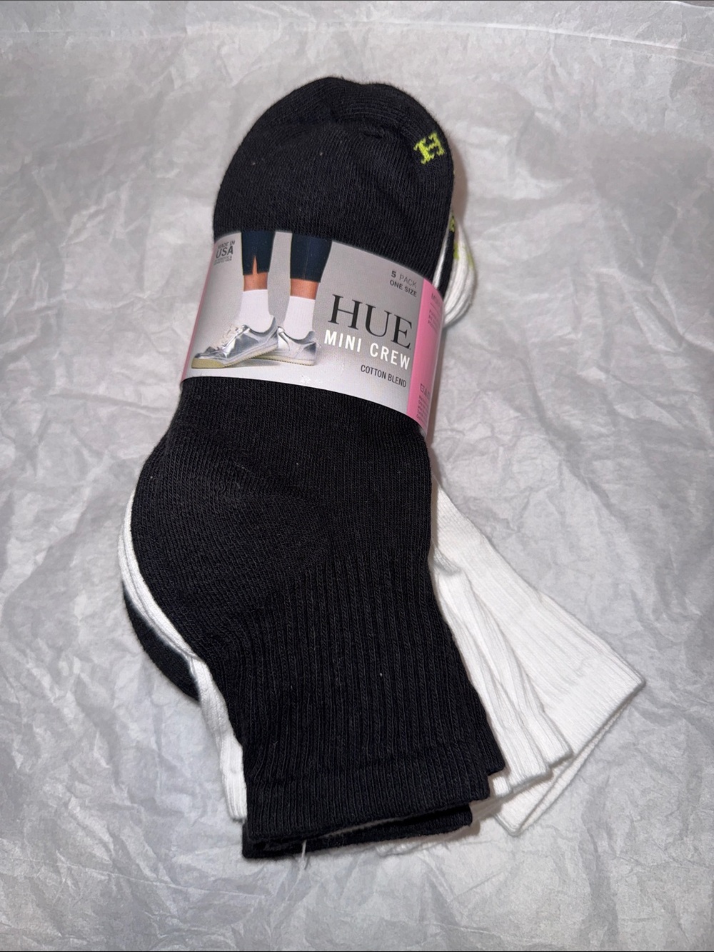 HUE Mini Crew Socks - Black & White (5-Pack)